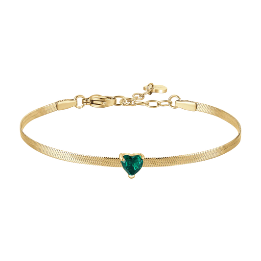 Bracciale Luca Barra Pvd Oro Maglia Snake Cristallo Verde Cuore Centrale