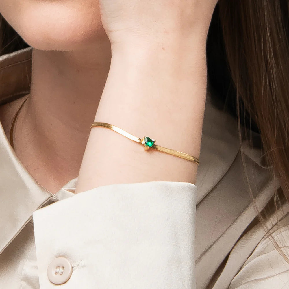 Bracciale Luca Barra Pvd Oro Maglia Snake Cristallo Verde Cuore Centrale