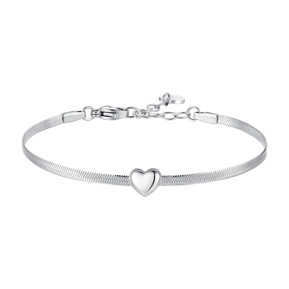Bracciale Luca Barra Acciaio Maglia Snake e Cuore Centrale