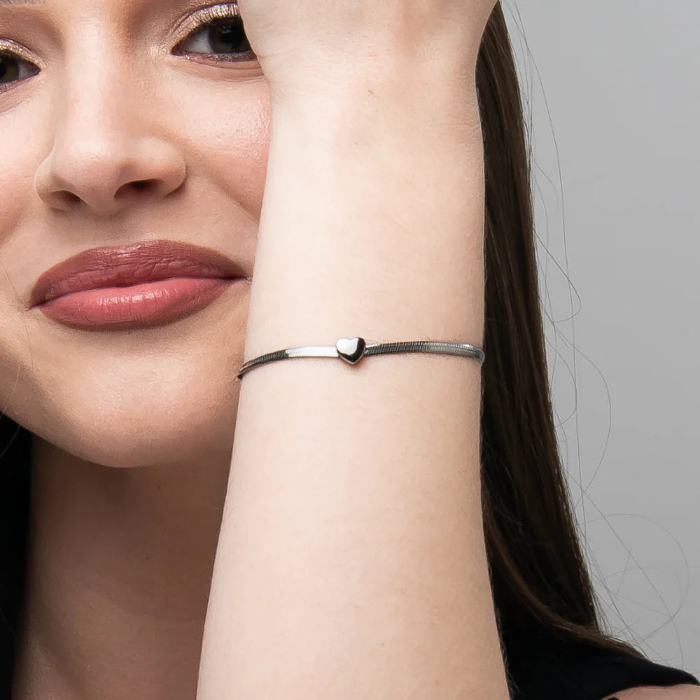 Bracciale Luca Barra Acciaio Maglia Snake e Cuore Centrale