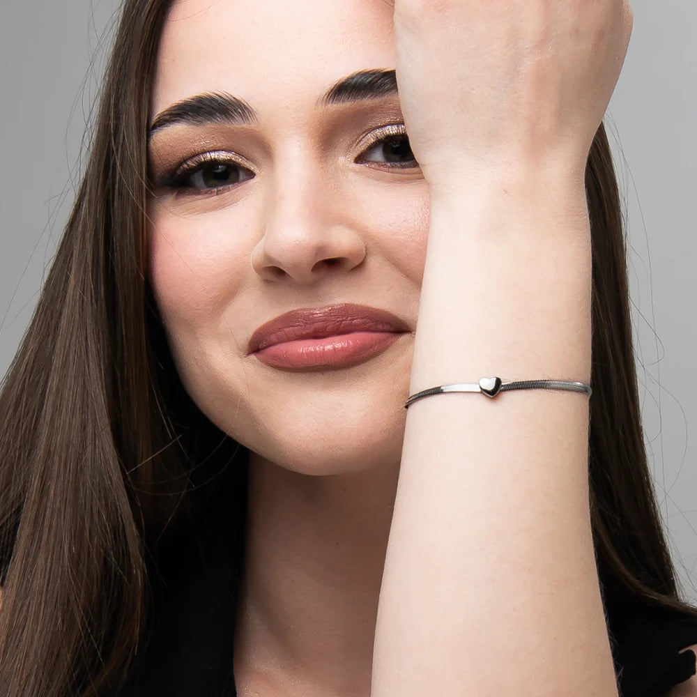 Bracciale Luca Barra Acciaio Maglia Snake e Cuore Centrale