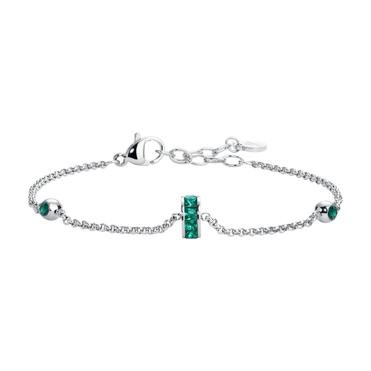 Bracciale Luca Barra Acciaio Punti Luce Cristalli Verdi con Rondella Centrale