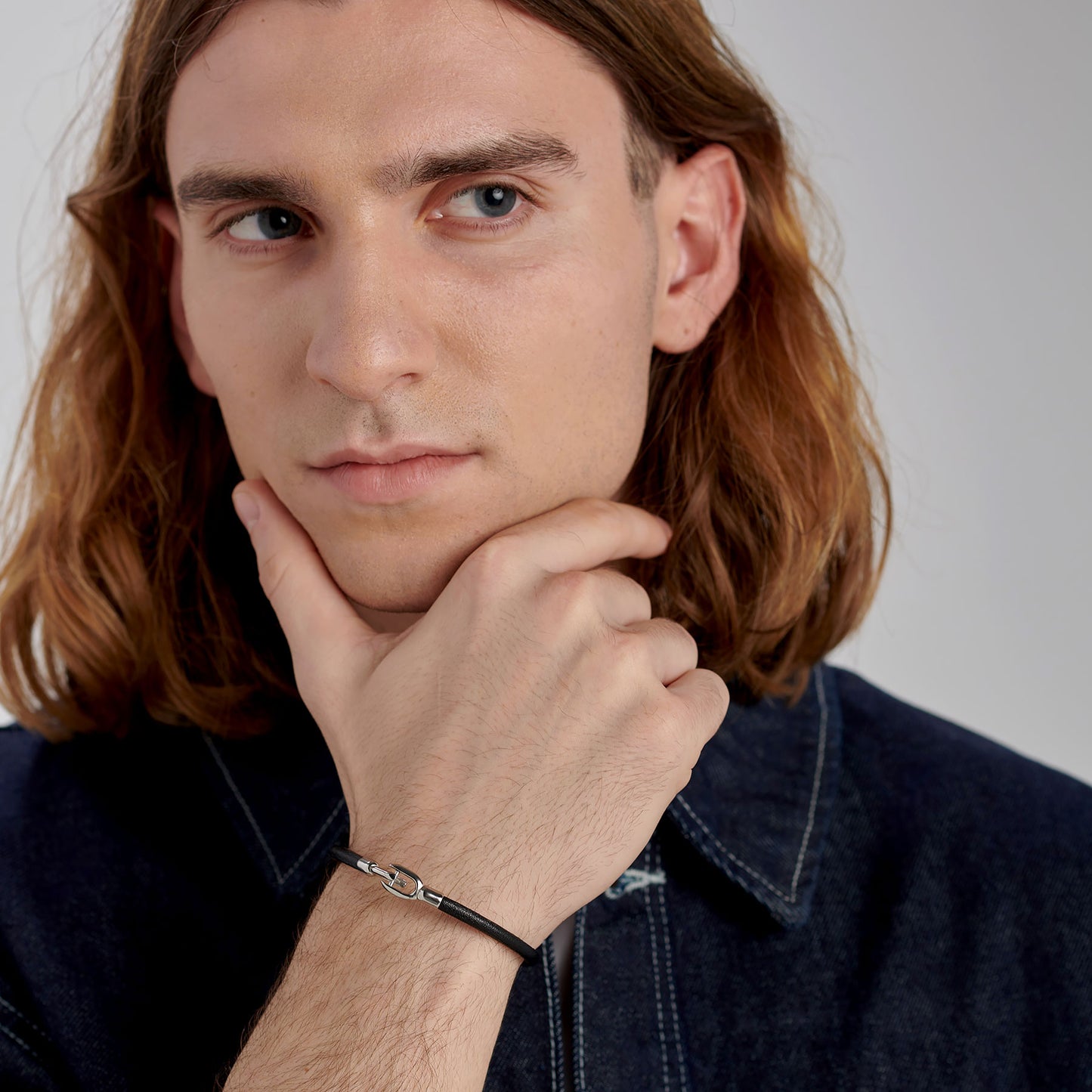Bracciale Uomo Brosway Nemesi Pelle Nera Elemento Doppia Staffa Acciaio