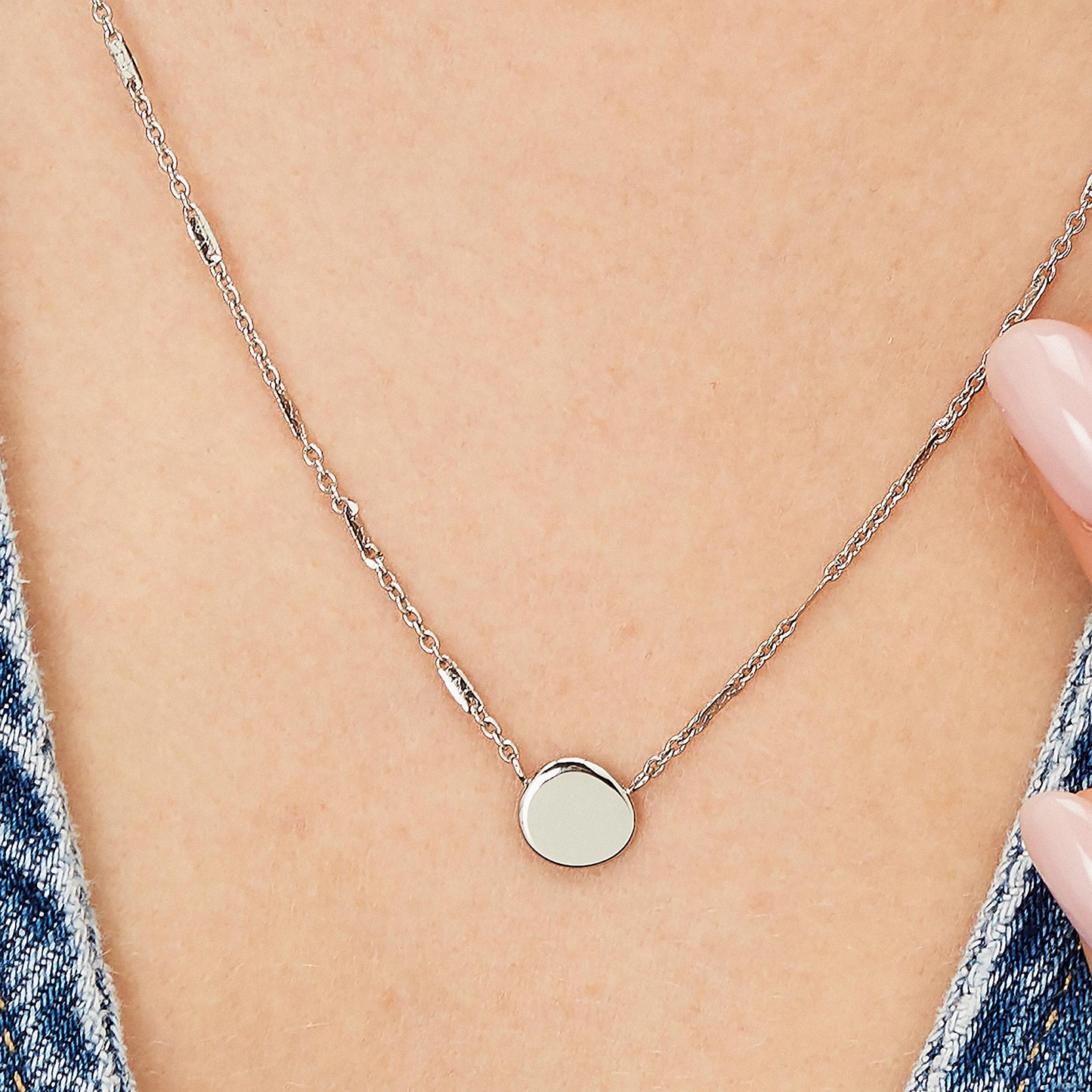 Collana Brosway Essential Acciaio Maglia Catena Elementi Rigidi Centrale Piastrina Lucida Tonda