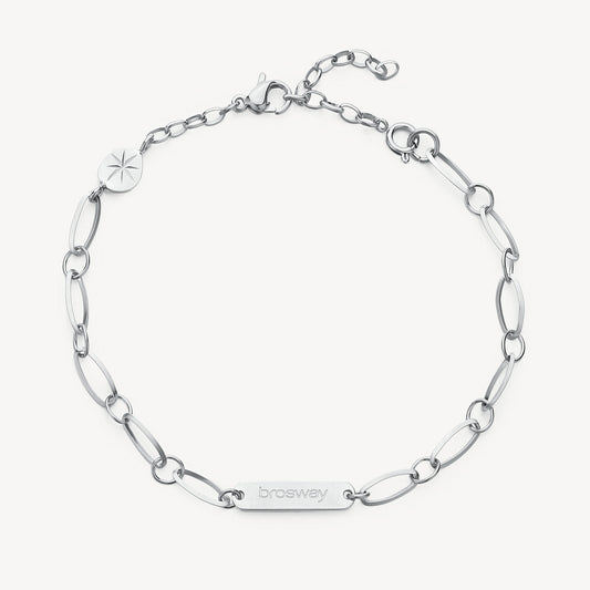 Bracciale Brosway Essential In Acciaio Maglie Ovali Grandi E Piccole Tonde Alternate Con Centrale Targhetta Logo