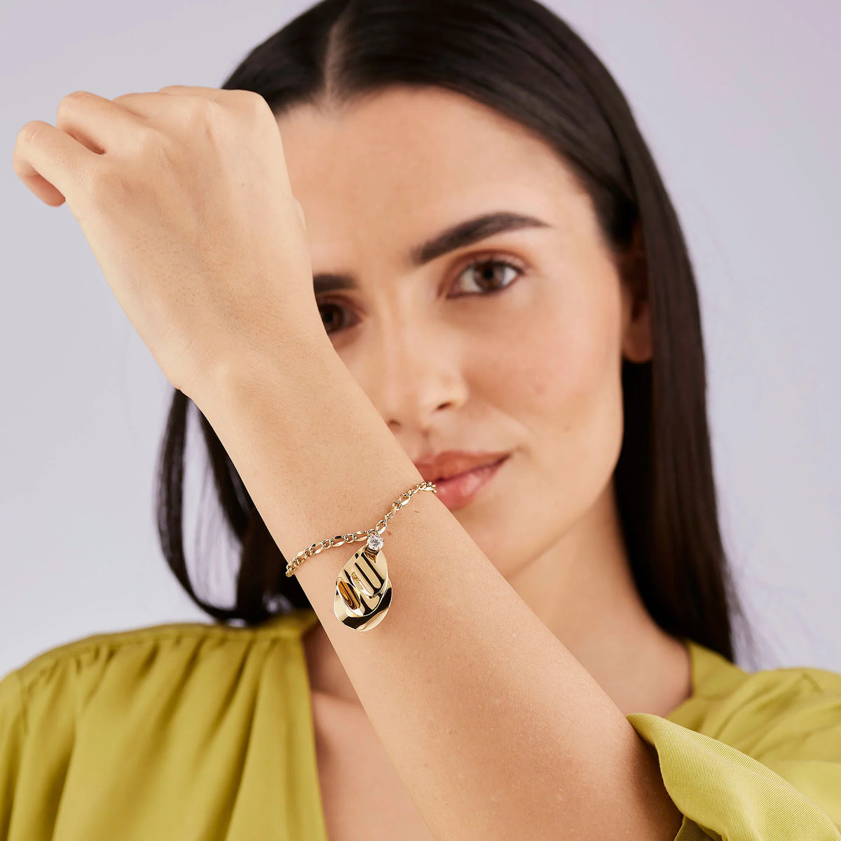 Bracciale Brosway Bloom Pvd Oro Con Charm Tripla Foglia Cristallo