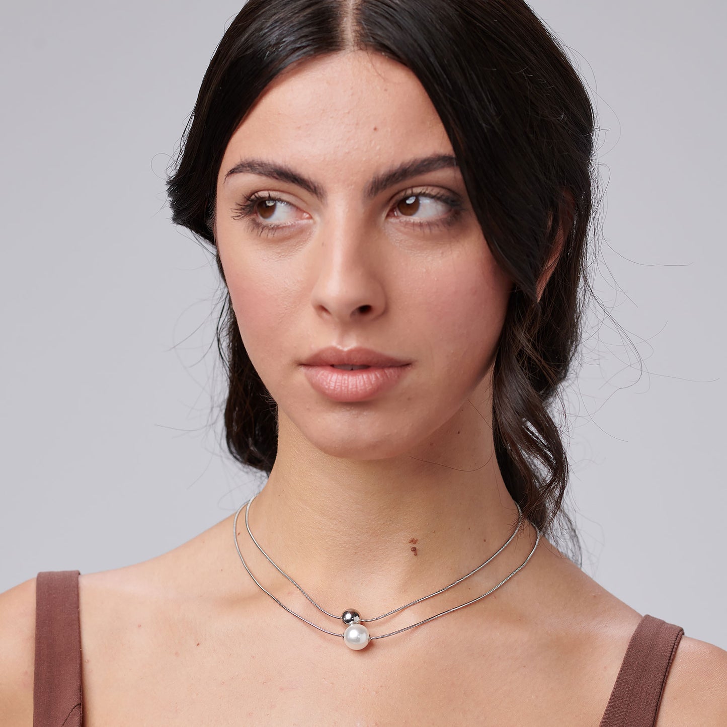 Collana Girocollo 2 Fili Brosway Perfect Acciaio Sfera e Perla
