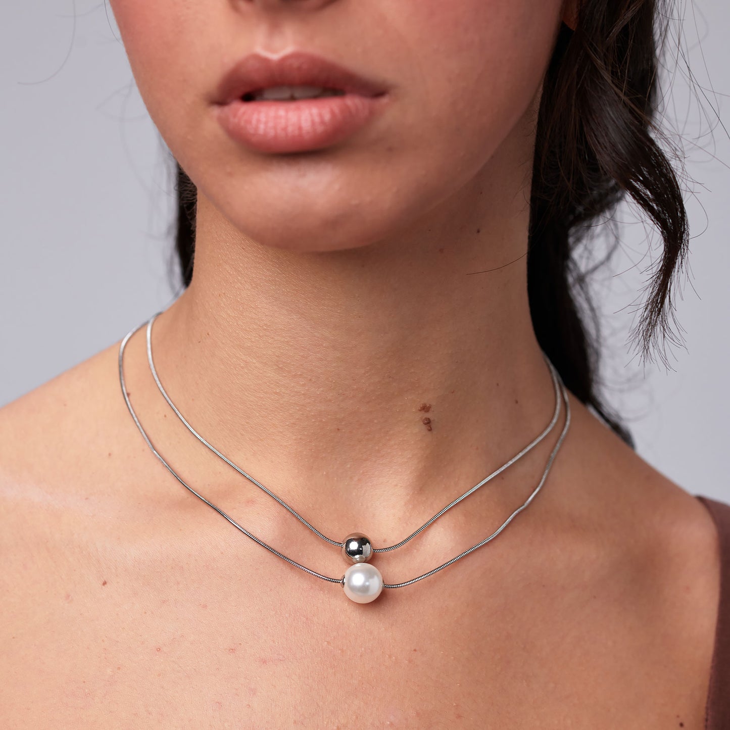 Collana Girocollo 2 Fili Brosway Perfect Acciaio Sfera e Perla