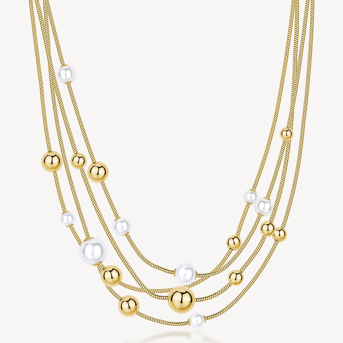 Collana Girocollo Brosway Perfect 4 Fili Coda Di Topo Pvd Oro Sfere e Perle