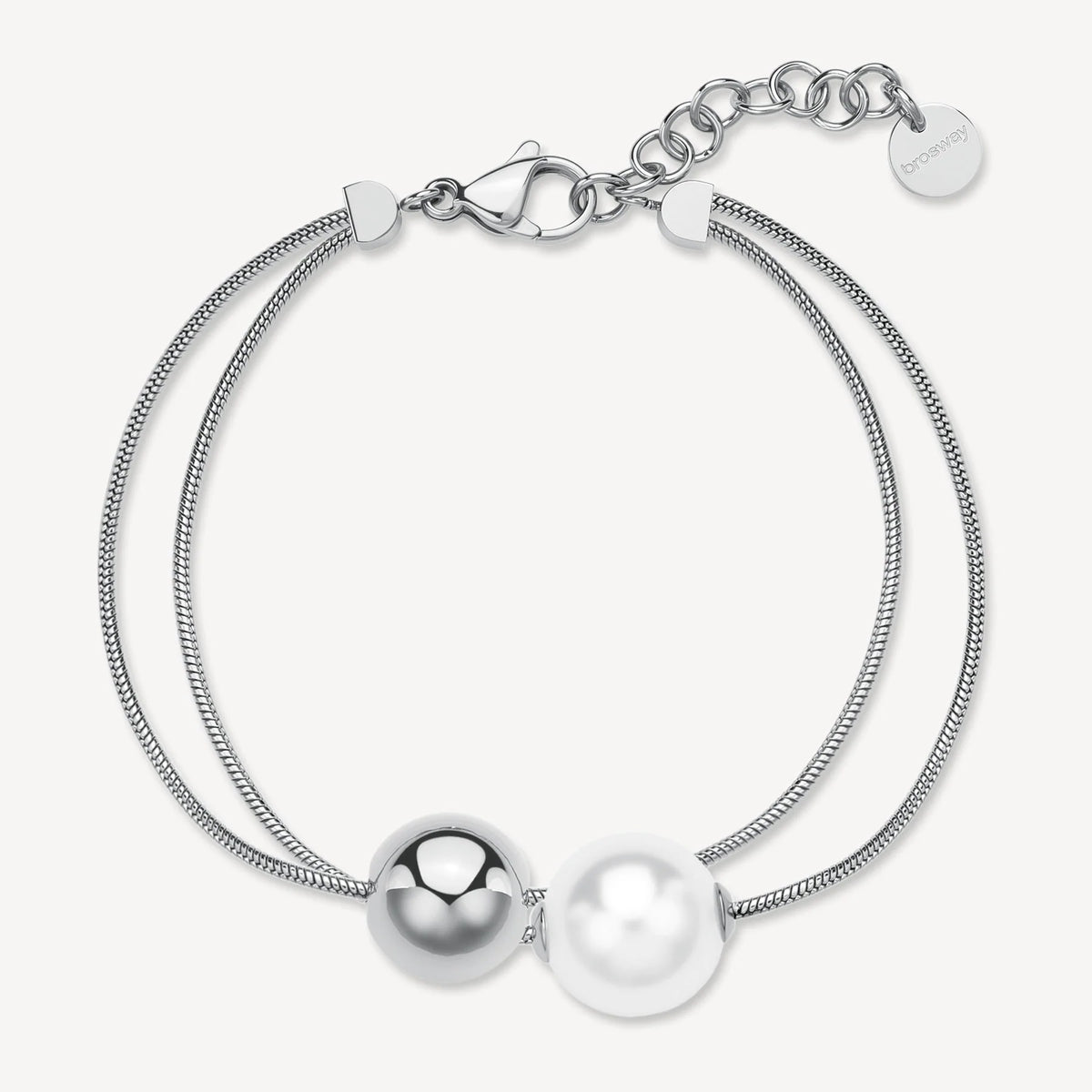 Bracciale a 2 Fili Brosway Perfect Coda Di Topo Acciaio Con Sfera E Perla