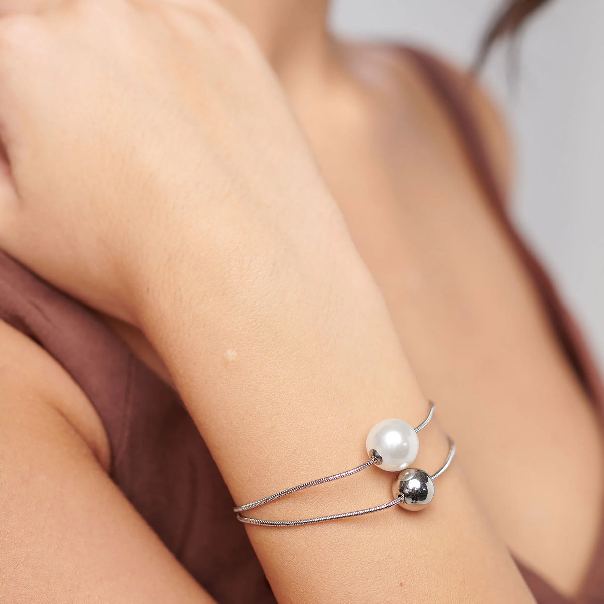 Bracciale a 2 Fili Brosway Perfect Coda Di Topo Acciaio Con Sfera E Perla