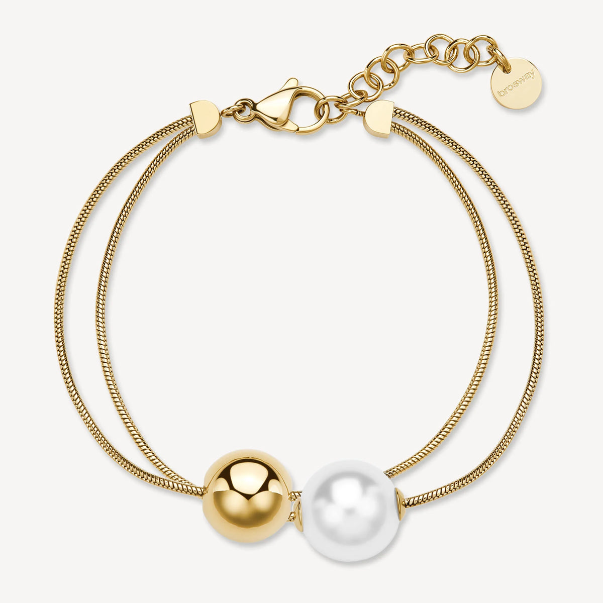 Bracciale a 2 Fili Brosway Perfect Coda Di Topo Pvd Oro Con Sfera E Perla