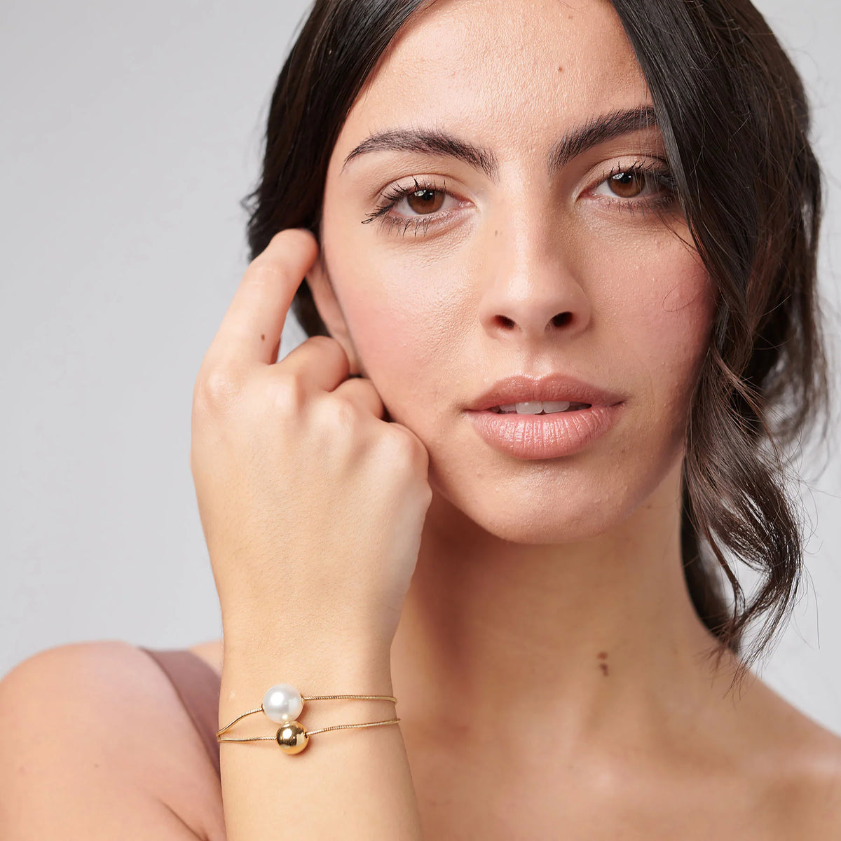 Bracciale a 2 Fili Brosway Perfect Coda Di Topo Pvd Oro Con Sfera E Perla