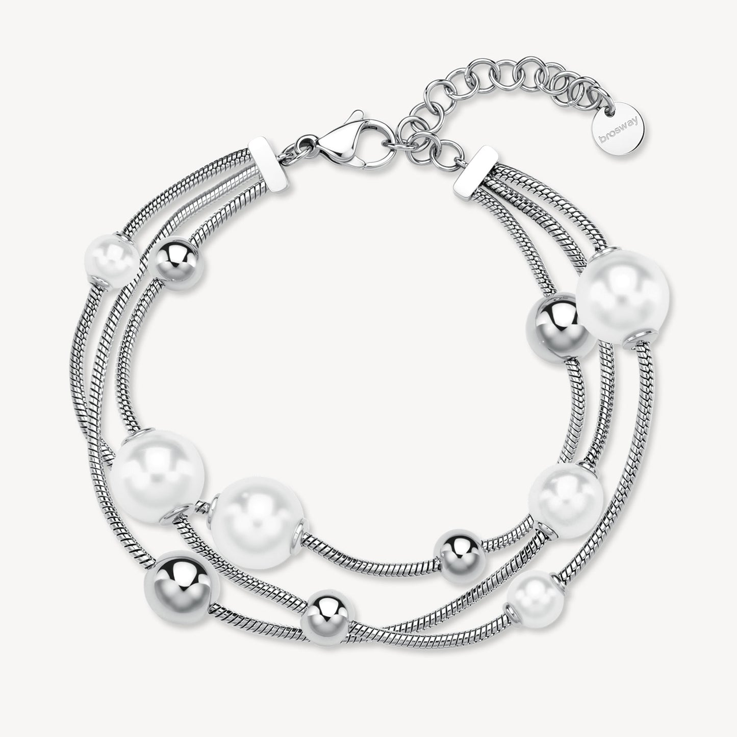 Bracciale 3 Fili Brosway Perfect Coda Di Topo Acciaio Sfere e Perle