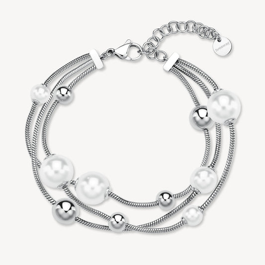 Bracciale 3 Fili Brosway Perfect Coda Di Topo Acciaio Sfere e Perle