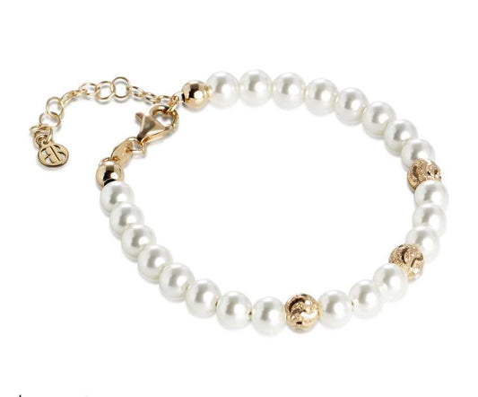 Bracciale Boccadamo Perle Argento Dorato e 3 Sfere Lavorazione Diamantata