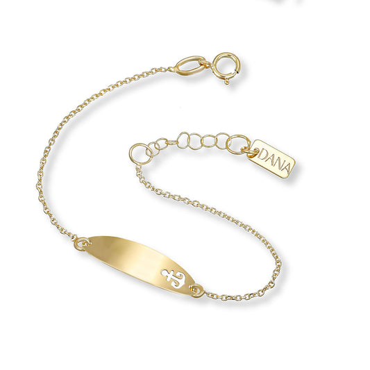 Bracciale Dana Baby Oro Giallo 9 Kt Targa Ovale Ancora Traforata