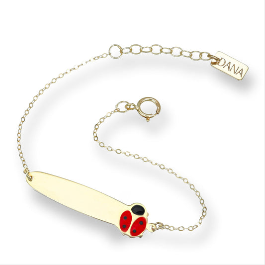 Bracciale Dana Baby Oro Giallo 9 Kt Targa Coccinella Smalto Rosso