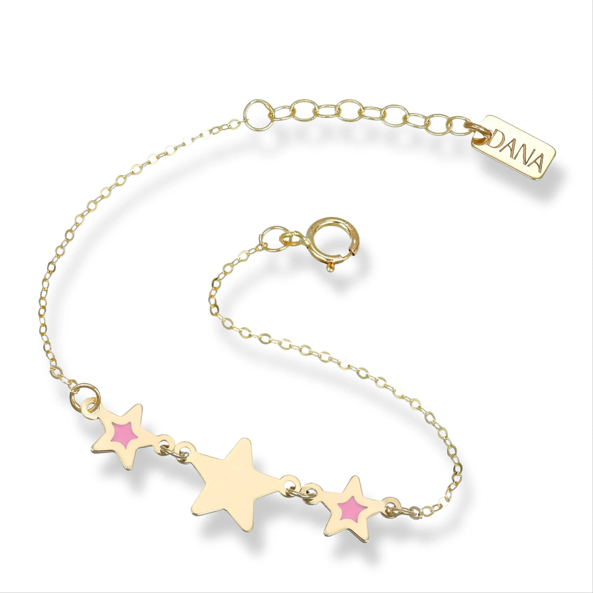 Bracciale Bimba Dana Baby Oro Giallo 9 Kt con Stelline Smalto Rosa