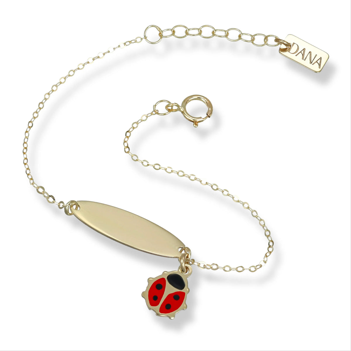 Bracciale Bimba Dana Baby Oro Giallo 9 Kt con Piastrina E Charm Coccinella Smalto Rosso/Nero