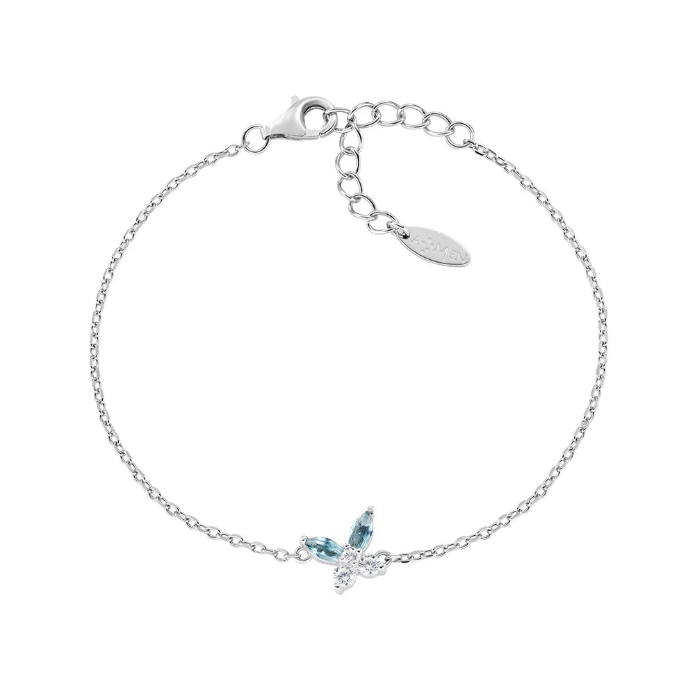 Bracciale Amen Fiori Argento Farfalla Zirconi Blu London/Bianco