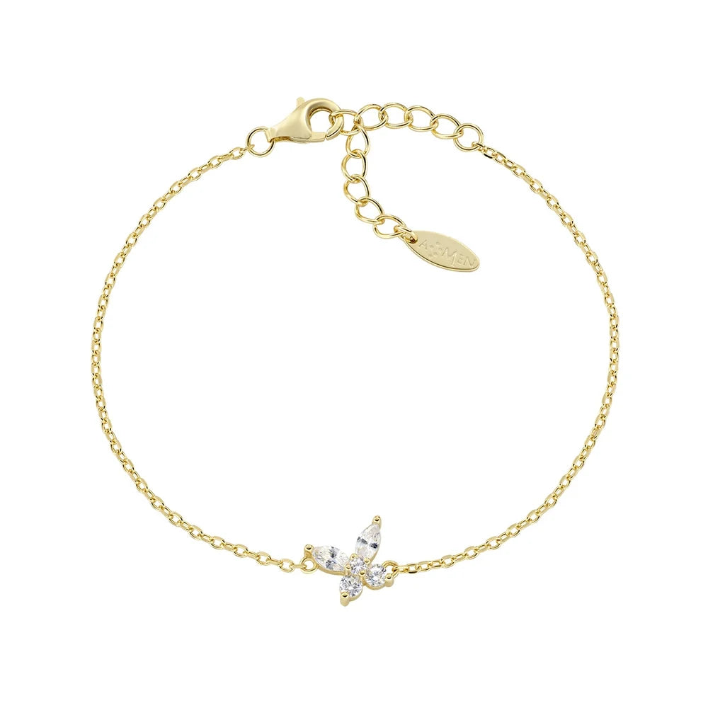 Bracciale Amen Fiori Argento Dorato Farfalla Zirconi