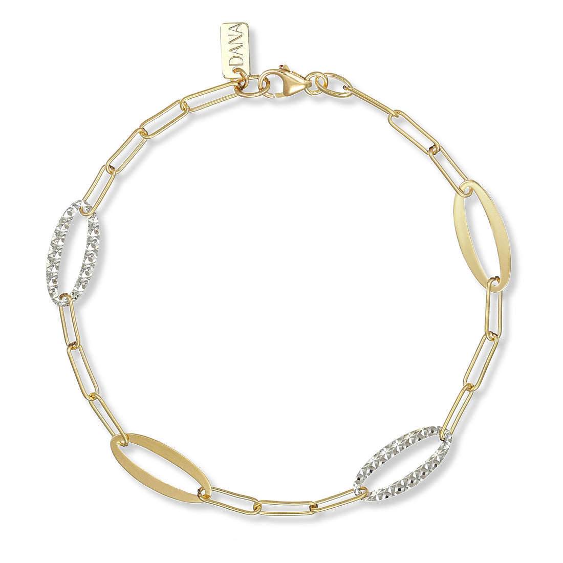 Bracciale Dana Virelle Bicolore Oro Giallo/Oro Bianco 9 Kt Catena Ovali Diamantati