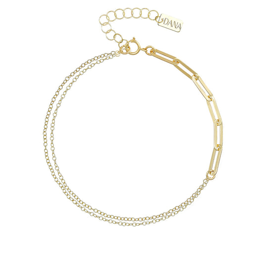 Bracciale Dana Doppia Essenza Oro Giallo 9 Kt Doppia Catenina Elemento Laterale