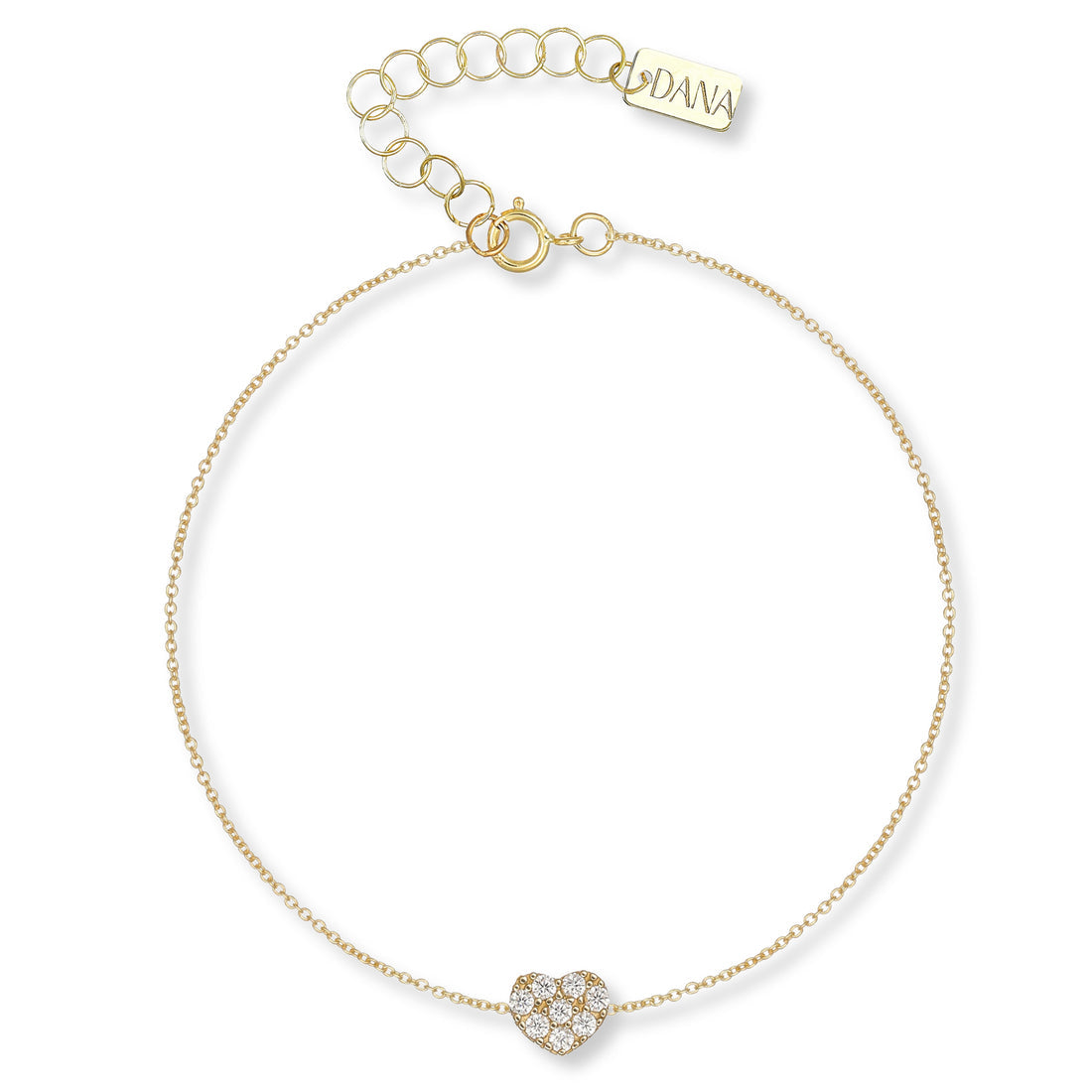 Bracciale Dana Jolie Oro Giallo 9 Kt Cuore Centrale Pietre Bianche