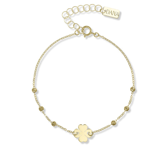 Bracciale Dana Wishes Oro Giallo 9 Kt Sferette Sfaccettate e Quadrifoglio Centrale