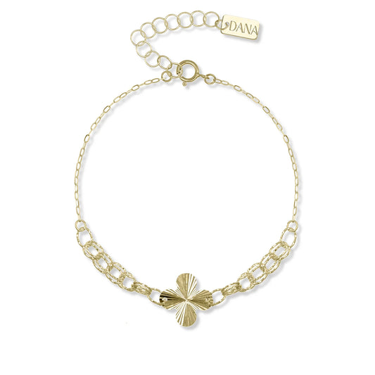 Bracciale Dana Everyday Oro Giallo 9 Kt Quadrifoglio Centrale Lavorazione A Raggiera