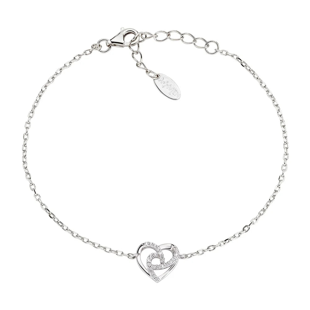 Bracciale Amen Amore Argento Centrale Cuore Intreccio Zirconi