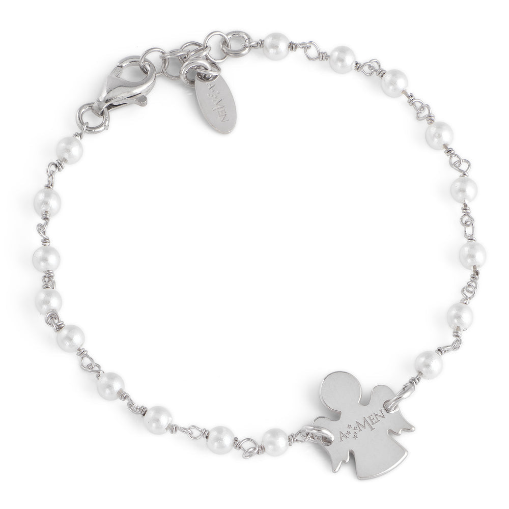 Bracciale Amen Angeli Argento E Perle Con Angelo