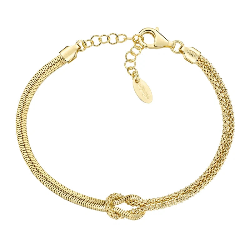 Bracciale Unisex Amen Nodo D'Amore Argento Dorato 2 Catene Che Formano Nodo Centrale