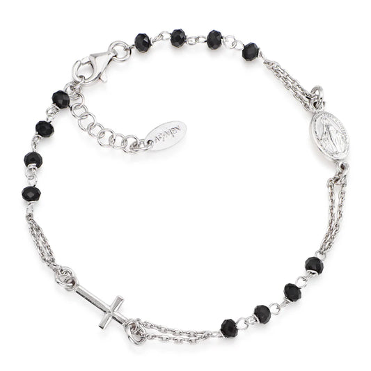 Bracciale Amen I Rosari In Argento Con Sferette Agata Nera Croce E Medaglietta Ovale