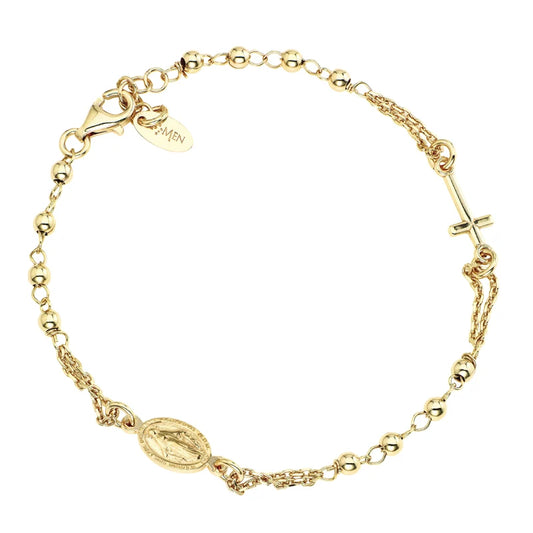 Bracciale Amen I Rosari In Argento Dorato Con Sfere Croce E Medaglia