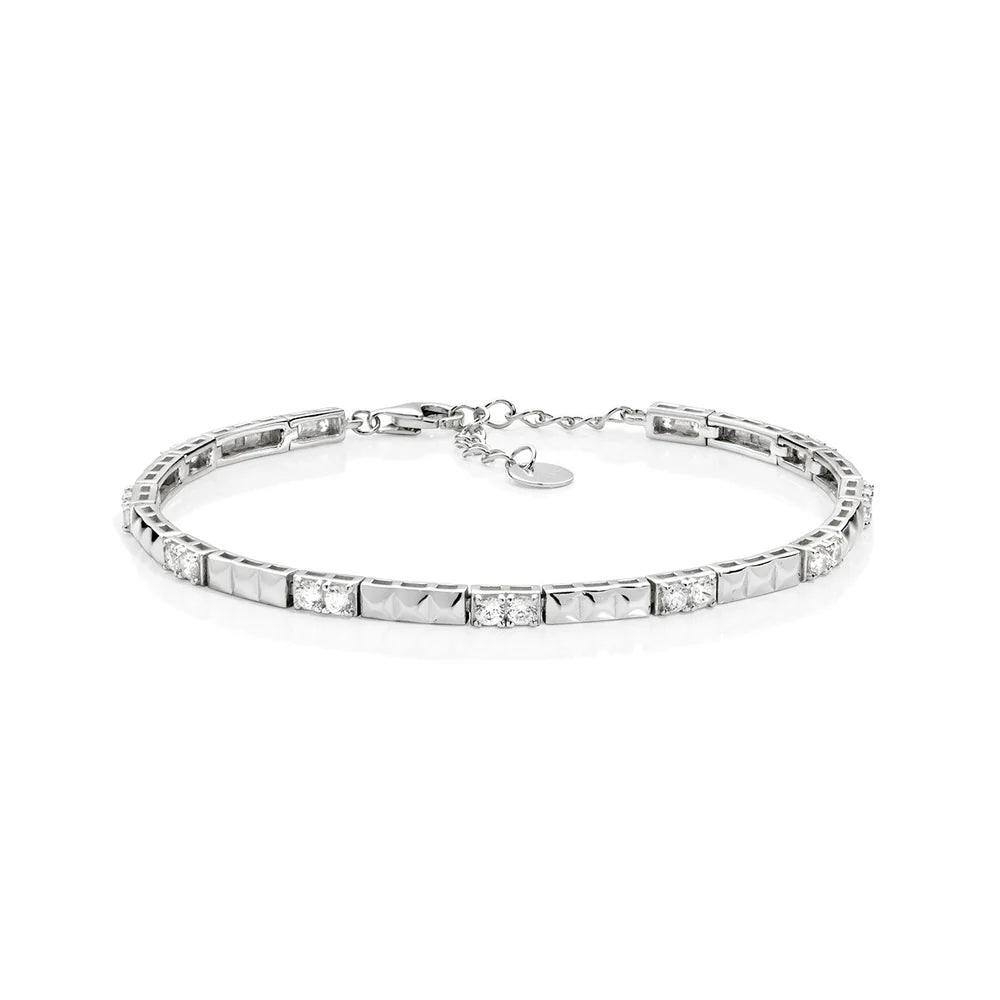 Bracciale Amen Tennis Argento Maglie A Piramidi Alternate Zirconi