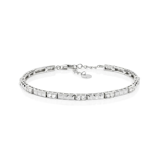 Bracciale Amen Tennis Argento Maglie A Piramidi Alternate Zirconi