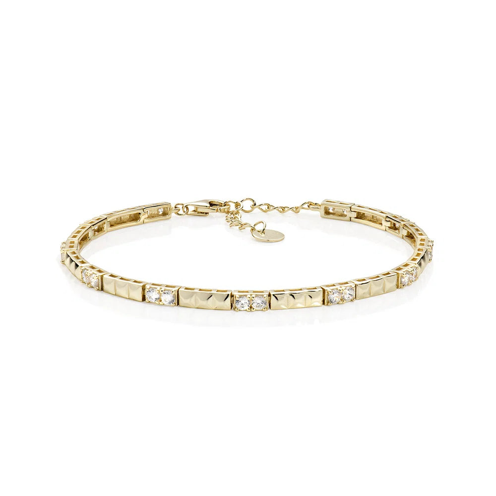 Bracciale Amen Tennis Argento Dorato Maglie A Piramidi Alternate Zirconi
