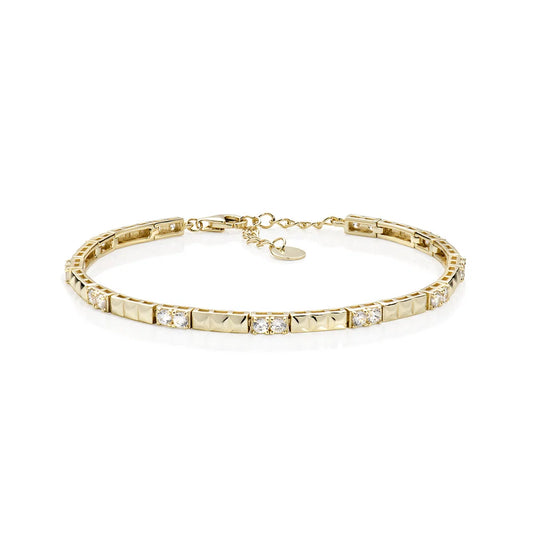 Bracciale Amen Tennis Argento Dorato Maglie A Piramidi Alternate Zirconi