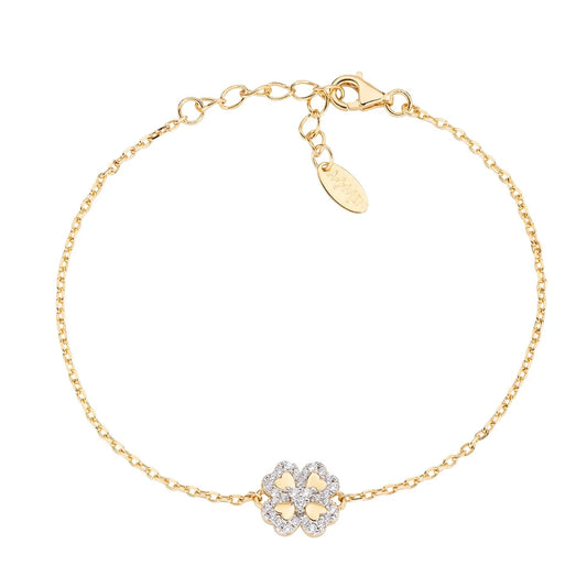 Bracciale Amen Amore Argento Dorato Centrale Quadrifoglio Dorato/Zirconi