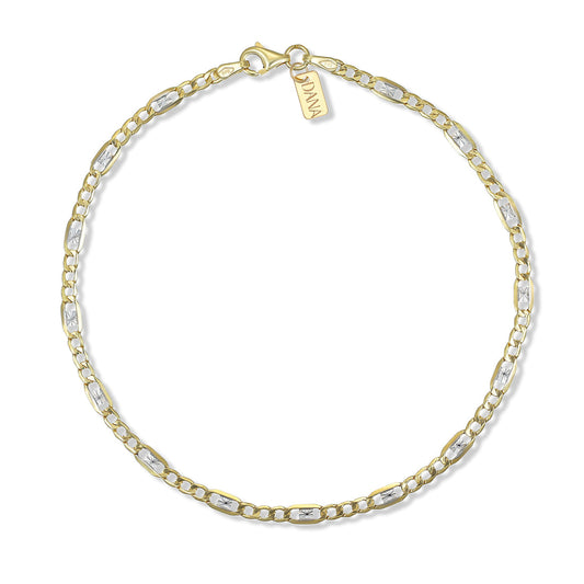 Bracciale Uomo Dana Timeless Bicolore Oro Giallo/Oro Bianco 9 Kt Catena Figaro 3+1 Diamantato
