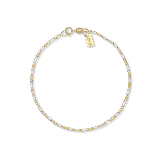 Bracciale Uomo Dana Timeless Bicolore Oro Giallo/Bianco 9 Kt.catena Figaro 3+1