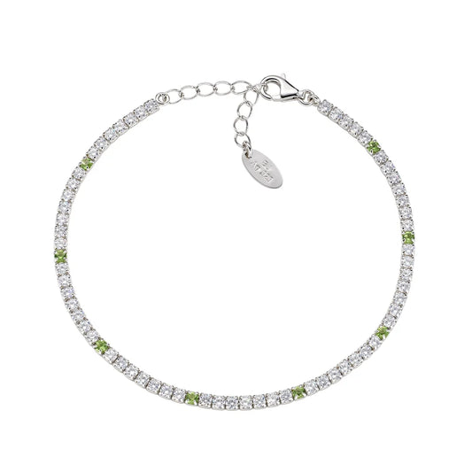 Bracciale Amen Tennis Mania Argento Zirconi Bianchi/Verde Oliva