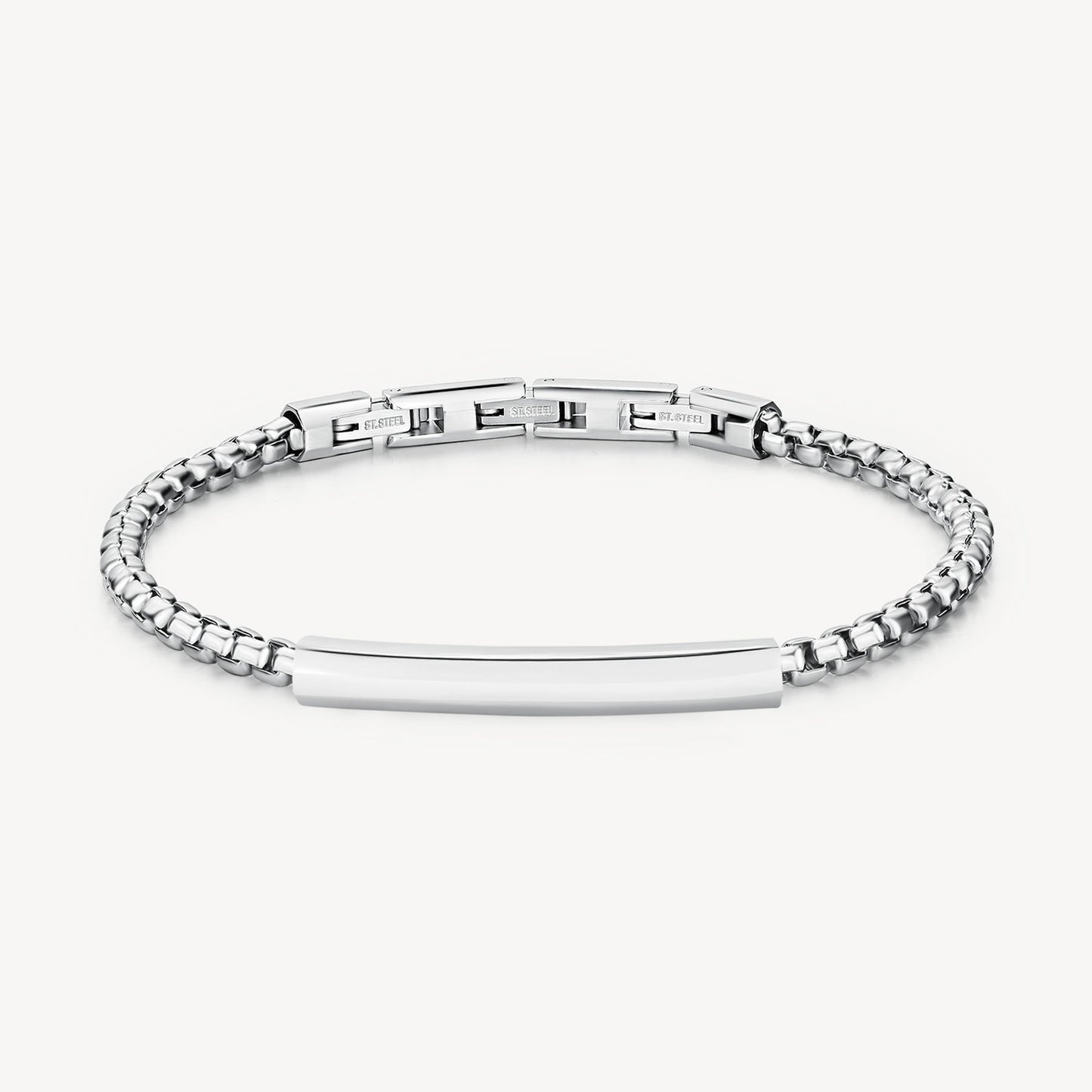 Bracciale Uomo Brosway Riptide Acciaio Catena Maglia Rolò Tubolare Piastrina Centrale Esagonale