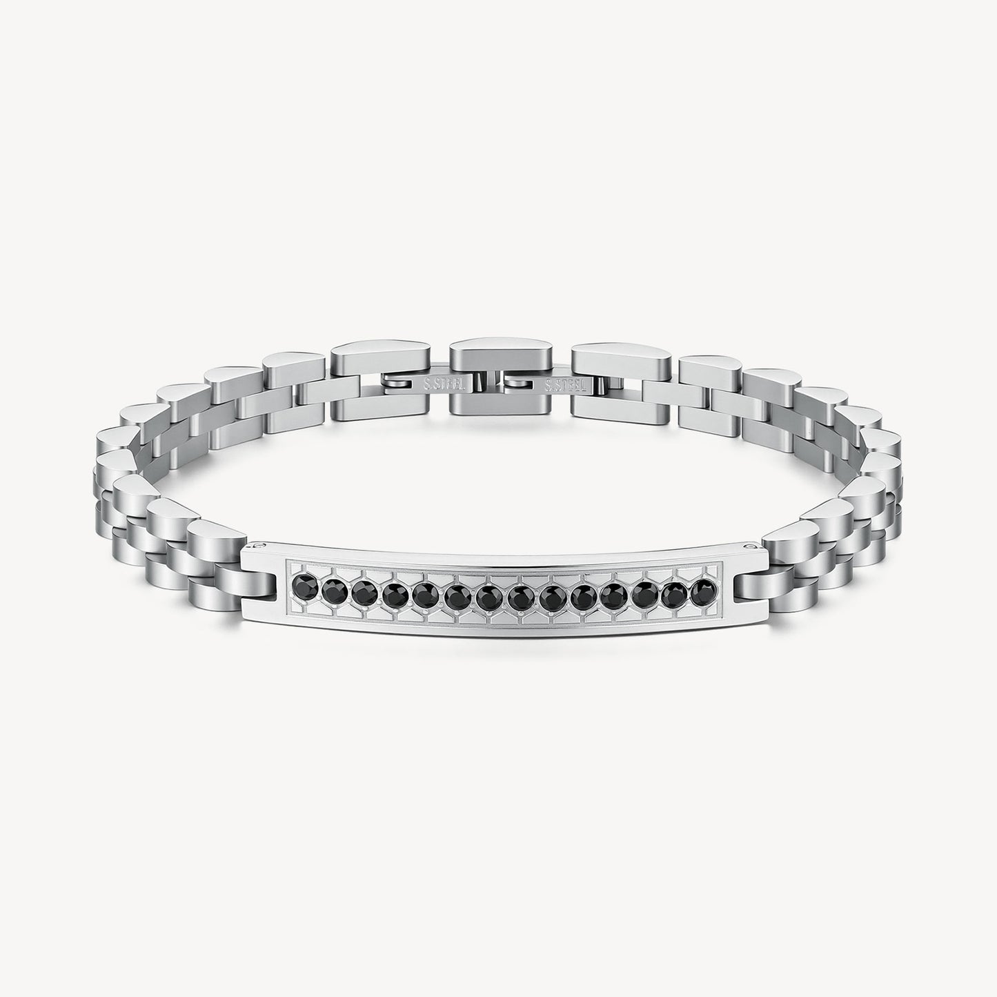 Bracciale Uomo Brosway Riptide Acciaio Piastrina Centrale Cristalli Neri