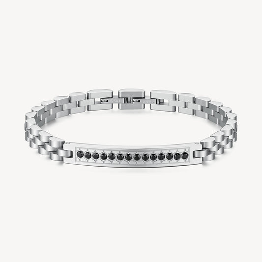 Bracciale Uomo Brosway Riptide Acciaio Piastrina Centrale Cristalli Neri