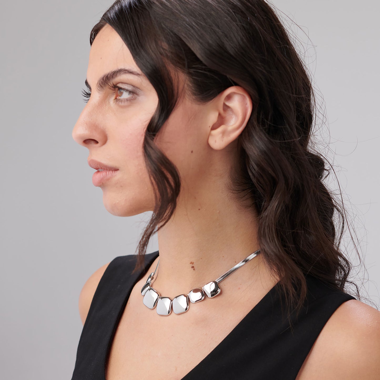 Collana Brosway Muse Acciaio Maglia Snake Piatta Centrale Quadrettoni