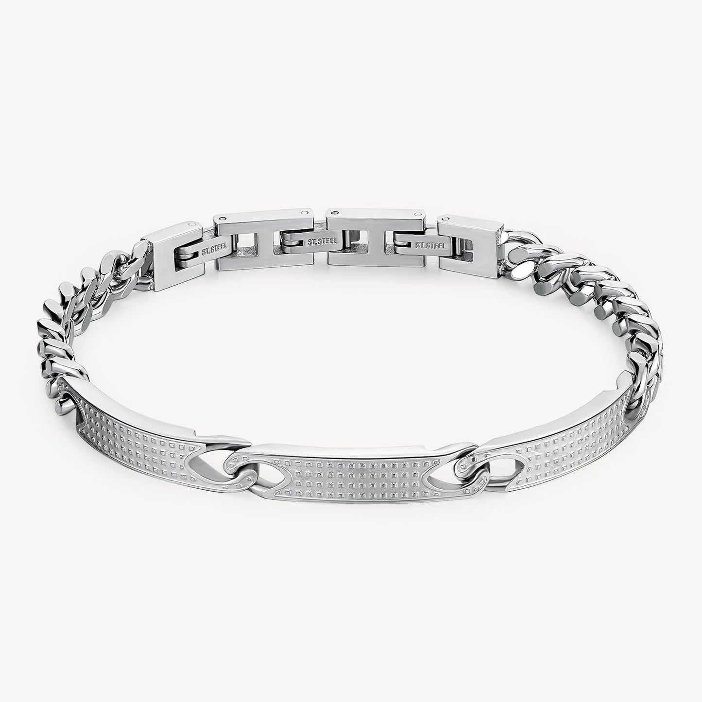 Bracciale Uomo Brosway Bullet Acciaio Catena Grumetta 3 Piastrine Centrali Puntinate