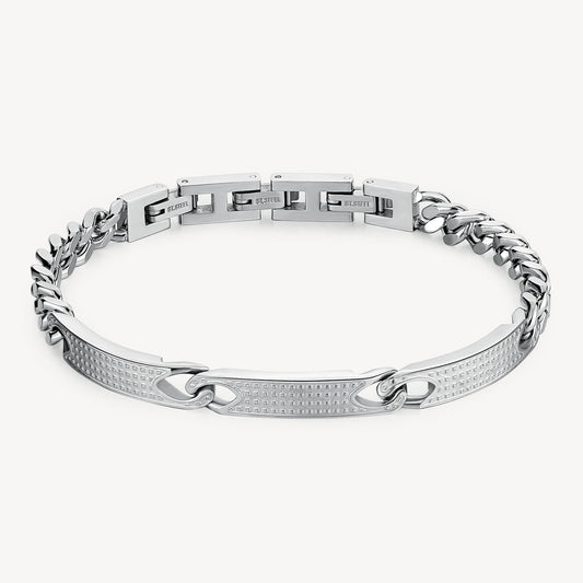 Bracciale Uomo Brosway Bullet Acciaio Catena Grumetta 3 Piastrine Centrali Puntinate